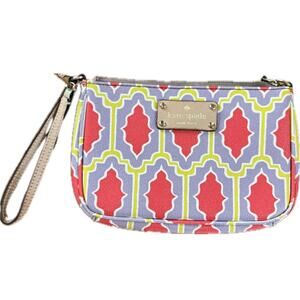 Vintage Kate Spade Wristlet - Cabana Geometric Print - Coral/Blue - Y2K - Preppy